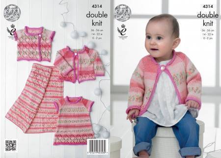 Dress, Cardigan, Waistcoat and Blanket in King Cole Drifter for Baby DK and Cottonsoft DK (4314)