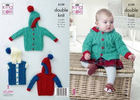 Jacket, Sweater and Gilet in King Cole Big Value Baby DK (5139)