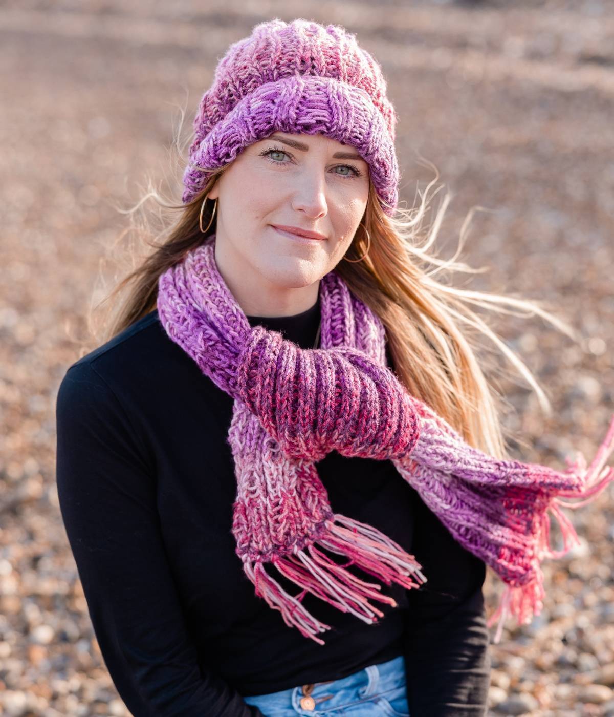 Hat and Fringed Scarf Set in Emu Funfair Swirl DK (4004) | The Knitting ...