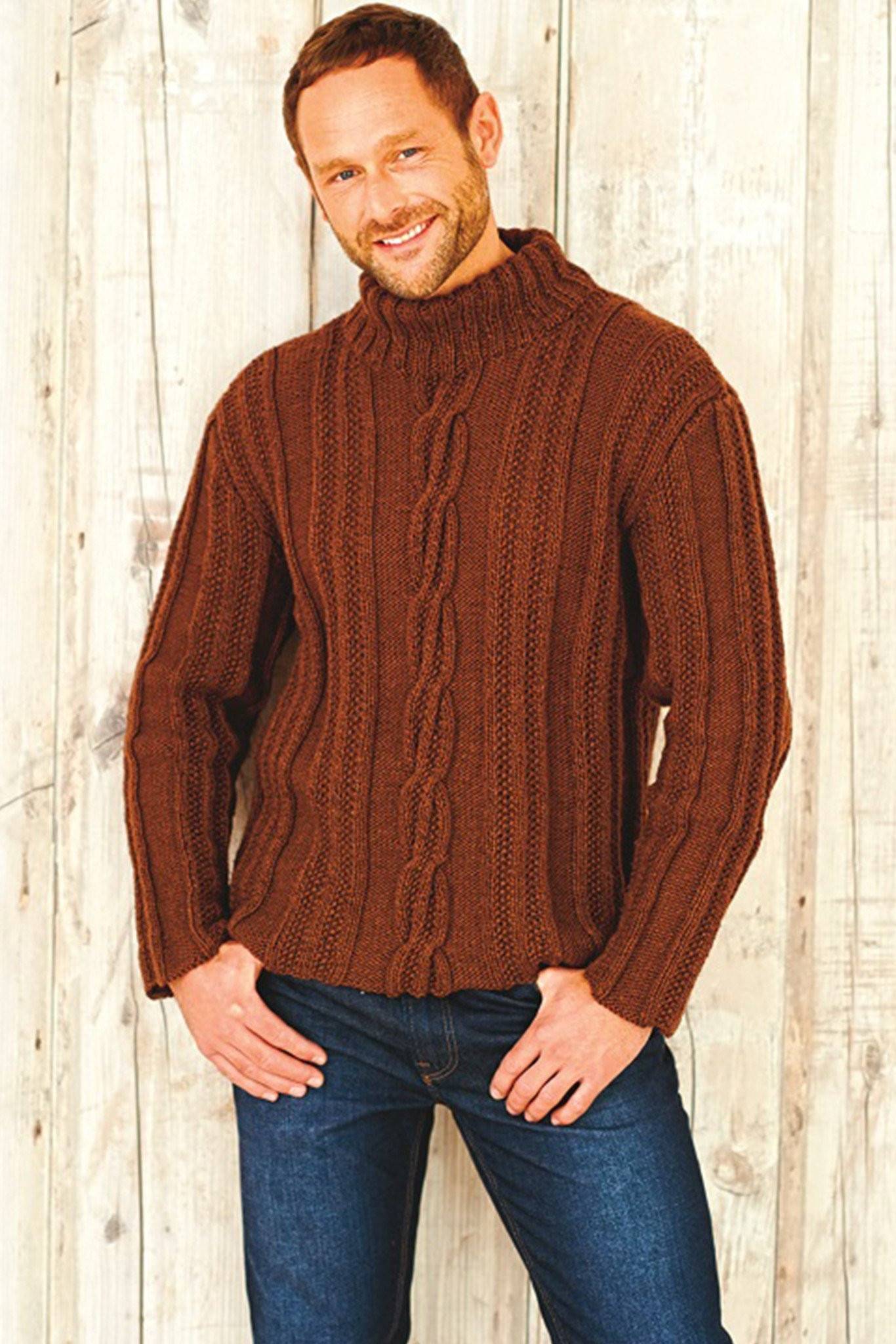 Mens Cable Jumper With Roll Neck Knitting Pattern The Knitting Network