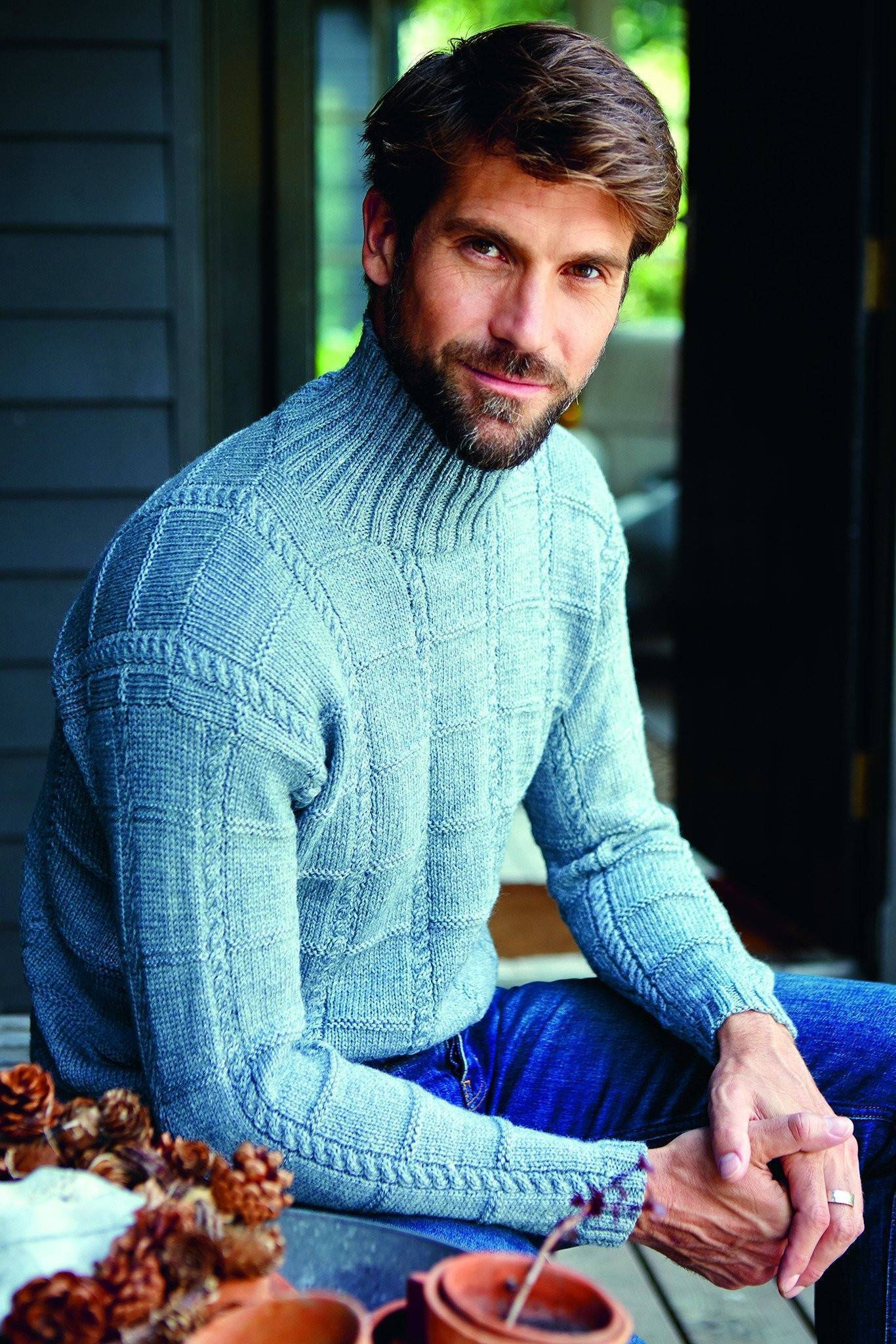 Mens Roll Neck Jumper With Cables Knitting Pattern | The Knitting Network