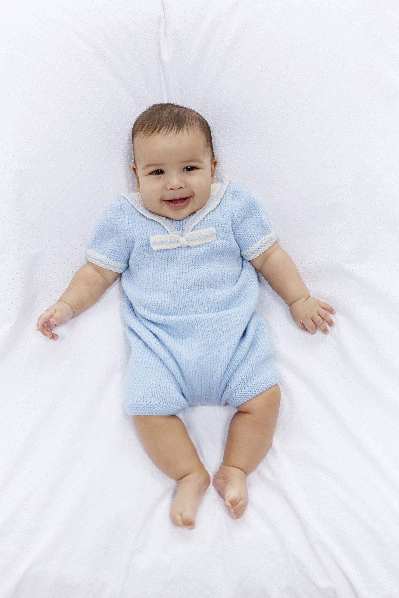 Baby Sailor Romper Suit and Dress Knitting Pattern | The Knitting Network