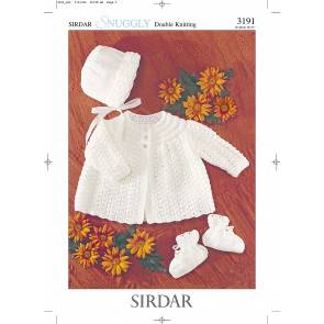 Matinee Coat, Bonnet and Bootees in Sirdar Snuggly DK (3191)