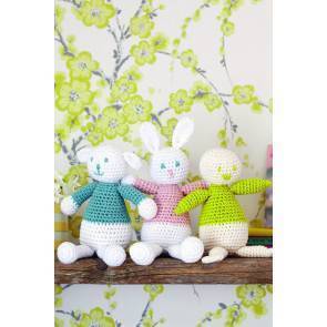 Crocheted amigurimi bunny, lamb and chick toys