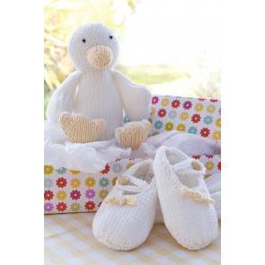 Sweet booties for babies and cheeky duck toy in white and cream