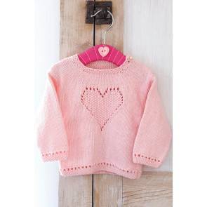 Knitted pink sweater for little girls with heart design on front