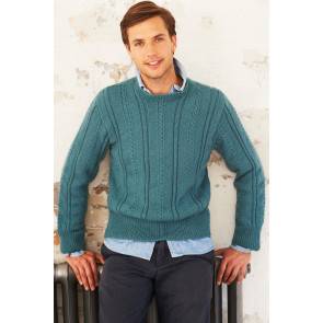 Man's knitted jumper with verticle cable pattern and round neck