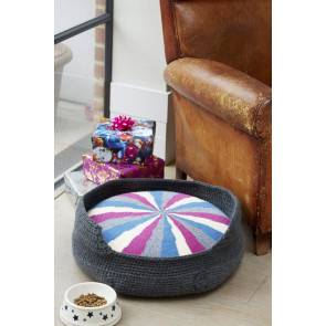 Crochet dog bed with knitted round cushion 