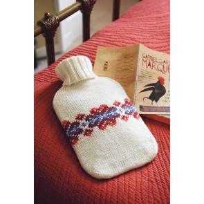Knitted cover for hot water bottle with ribbed neck and Fair Isle motif
