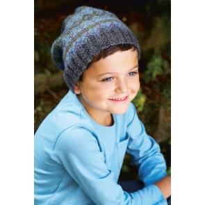 Child's Fair Isle knitted hat in grey and blue with ribbed edge