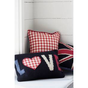 Three knitted cushions - Union Jack, gingham check and LOVE motif
