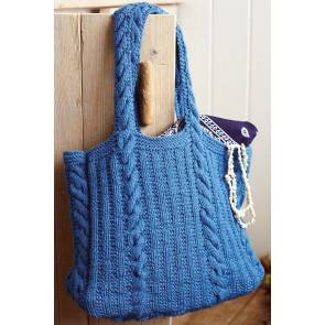 Knitted bag with cable handles and verticle cables and ribs