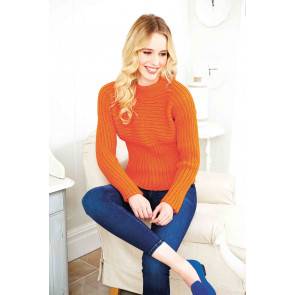 Ladies' ribbed knitted jumper in bright orange