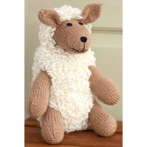 Loopy knitted sheep toy with perky ears and happy face