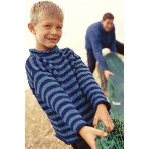 Turtleneck knitted sweater for a boy with stripes in shades of blue