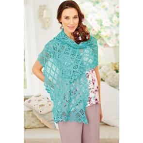 Ladies' pretty turquoise crocheted wrap in open lace design