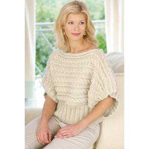 Slash neck sideways knitted thick cable ladies' top with short batwing sleeves 