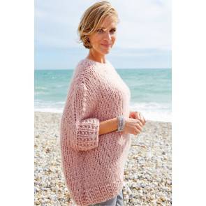 Knitted big yarn ladies' sweater with deep textured cuffs and bottom border