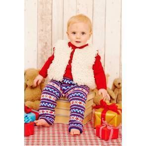 Knitted sweater, loopy waistcoat and jazzy patterned leggings for a baby