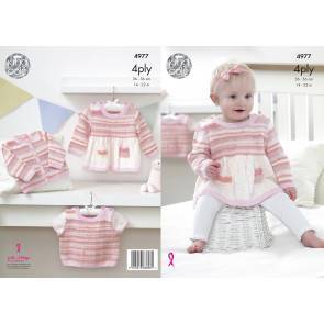 Dress, Sweater and Cardigan in King Cole Big Value Baby 4 Ply (4977)