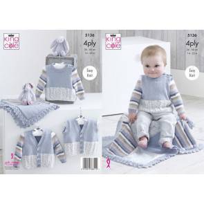 Sweater, V Neck Cardigan, Waistcoat and Blanket in King Cole Big Value Baby 4 Ply (5136)