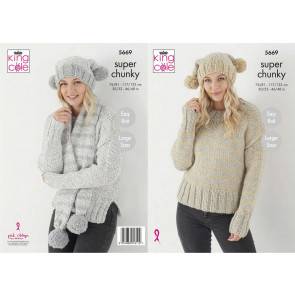 Sweater, Hat and Scarf in King Cole Timeless Classic Super Chunky (5669)