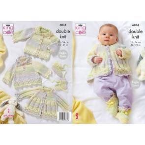 Overtop, Cardigan, Matinee Jacket and Bootees in King Cole Cutie Pie DK