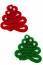 Red and green knitted Christmas trees to embellish jumer
