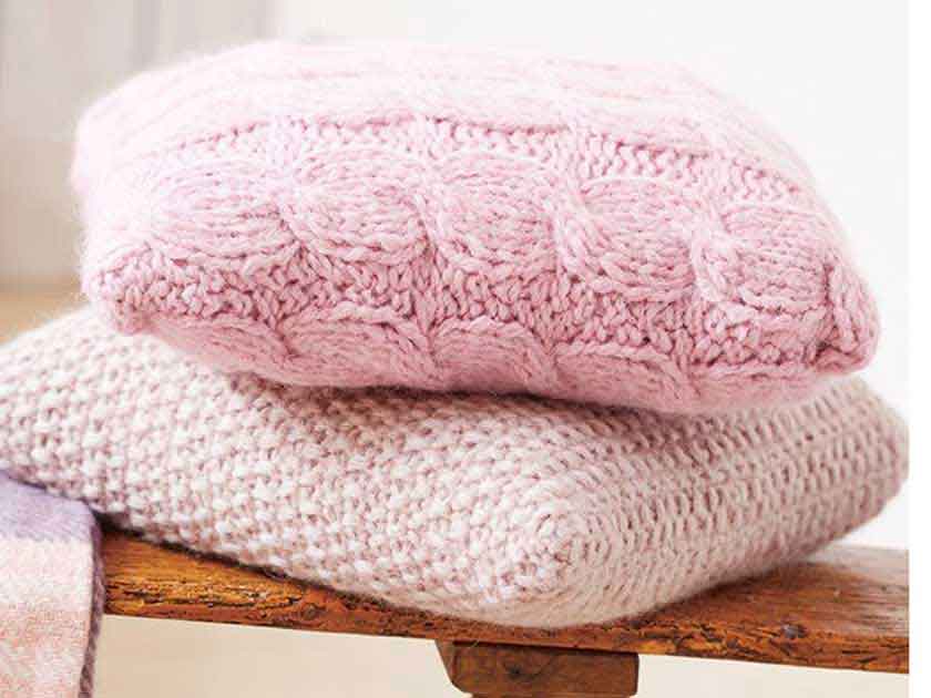 Cable and moss stitch cushion cover knitting patterns